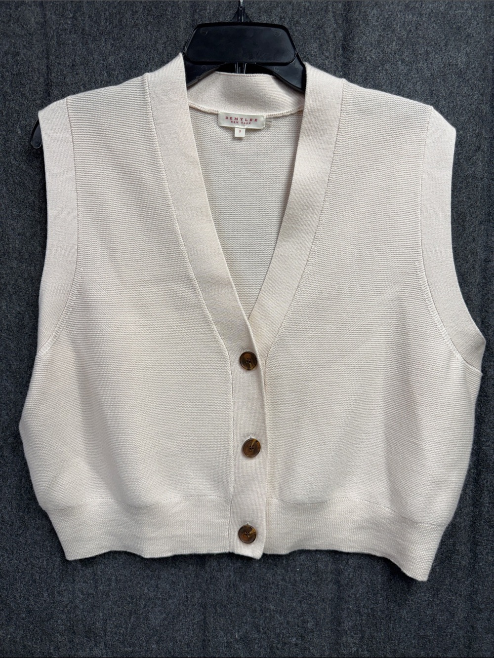Demylee Sleeveless Button-Front Knit Vest in Soft Cream